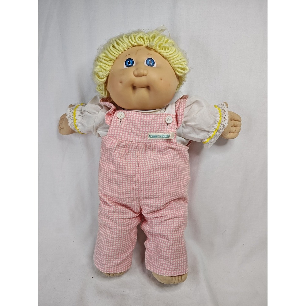 Vintage 1985 Cabbage Patch Kids Doll Blonde Hair Blue Eyes KT Factory Blue Sig